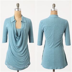 Anthropologie Bordeaux Collared Cowlneck Top